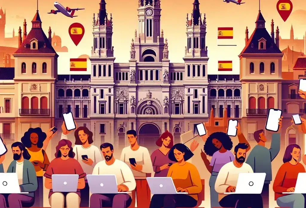 "Imagen de un ciudadano español utilizando un sistema de votación online en un ayuntamiento, representando la modernización de procesos democráticos en España."
