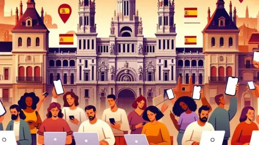 "Imagen de un ciudadano español utilizando un sistema de votación online en un ayuntamiento, representando la modernización de procesos democráticos en España."