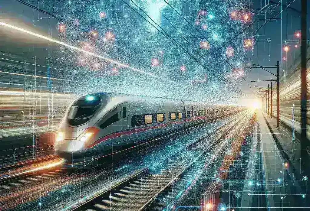 "Imagen de un tren AVE en movimiento, representando la implementación de sistemas de predicción de averías mediante algoritmos de inteligencia artificial para mejorar la seguridad y eficiencia del transporte ferroviario."