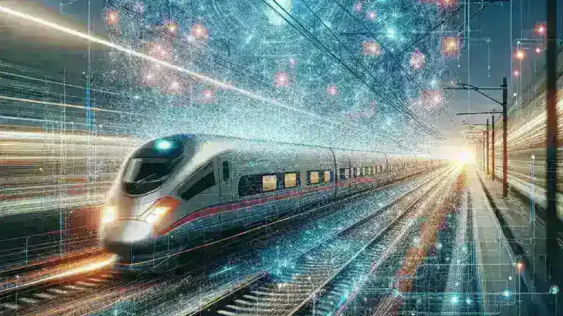 "Imagen de un tren AVE en movimiento, representando la implementación de sistemas de predicción de averías mediante algoritmos de inteligencia artificial para mejorar la seguridad y eficiencia del transporte ferroviario."