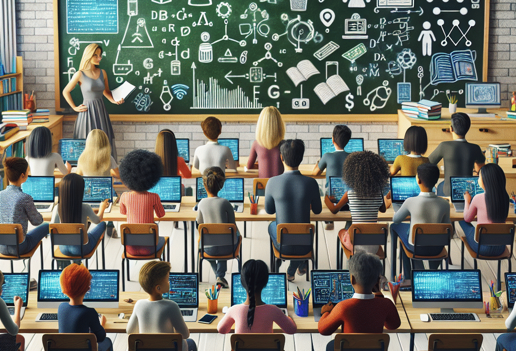 "Gráfico ilustrativo sobre el impacto de la inteligencia artificial en la personalización de la educación, mostrando estadísticas y ejemplos de cómo las tecnologías AI transforman los métodos de enseñanza y aprendizaje."