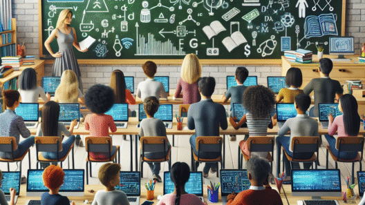 "Gráfico ilustrativo sobre el impacto de la inteligencia artificial en la personalización de la educación, mostrando estadísticas y ejemplos de cómo las tecnologías AI transforman los métodos de enseñanza y aprendizaje."